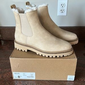 Brand new JCrew Sherpa lined Chelsea boots. Never worn